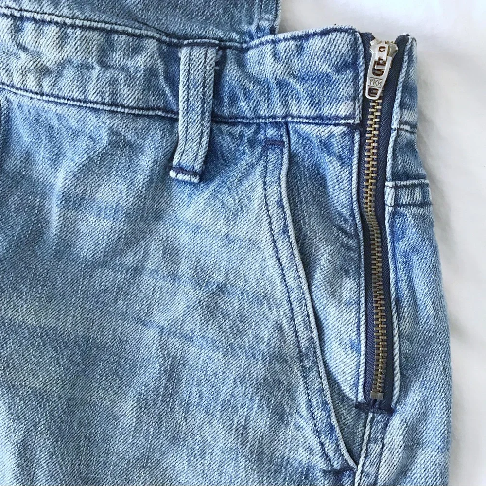 Madewell Overall Denim Jumper Mini Dress Faded Distressed Fringe Raw Hem Blue XS - Picture 3 of 6